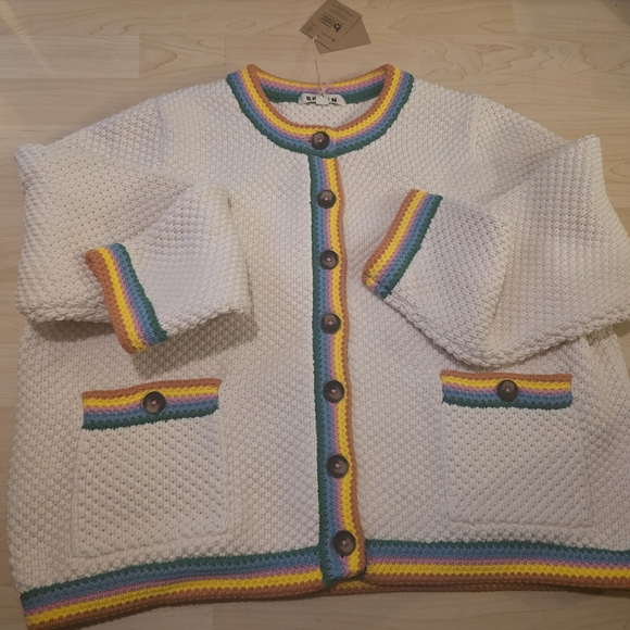 Boden Sweaters - Boden White Cardigan with Rainbow Trim